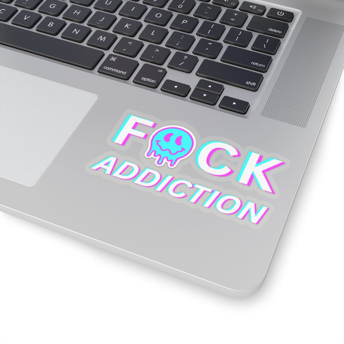 Addiction Recovery Sticker - Fuck Addiction Smiley Face - Kiss-cut Sobriety Sticker