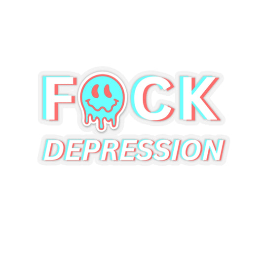 Mental Health Sticker - Fuck Depression Smiley Face - Kiss-cut Depression Sticker