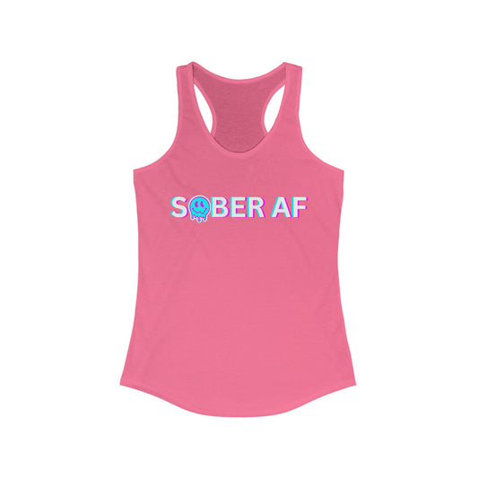 Sober AF Tank - Sober AF Smiley Face Womens Racerback Tank