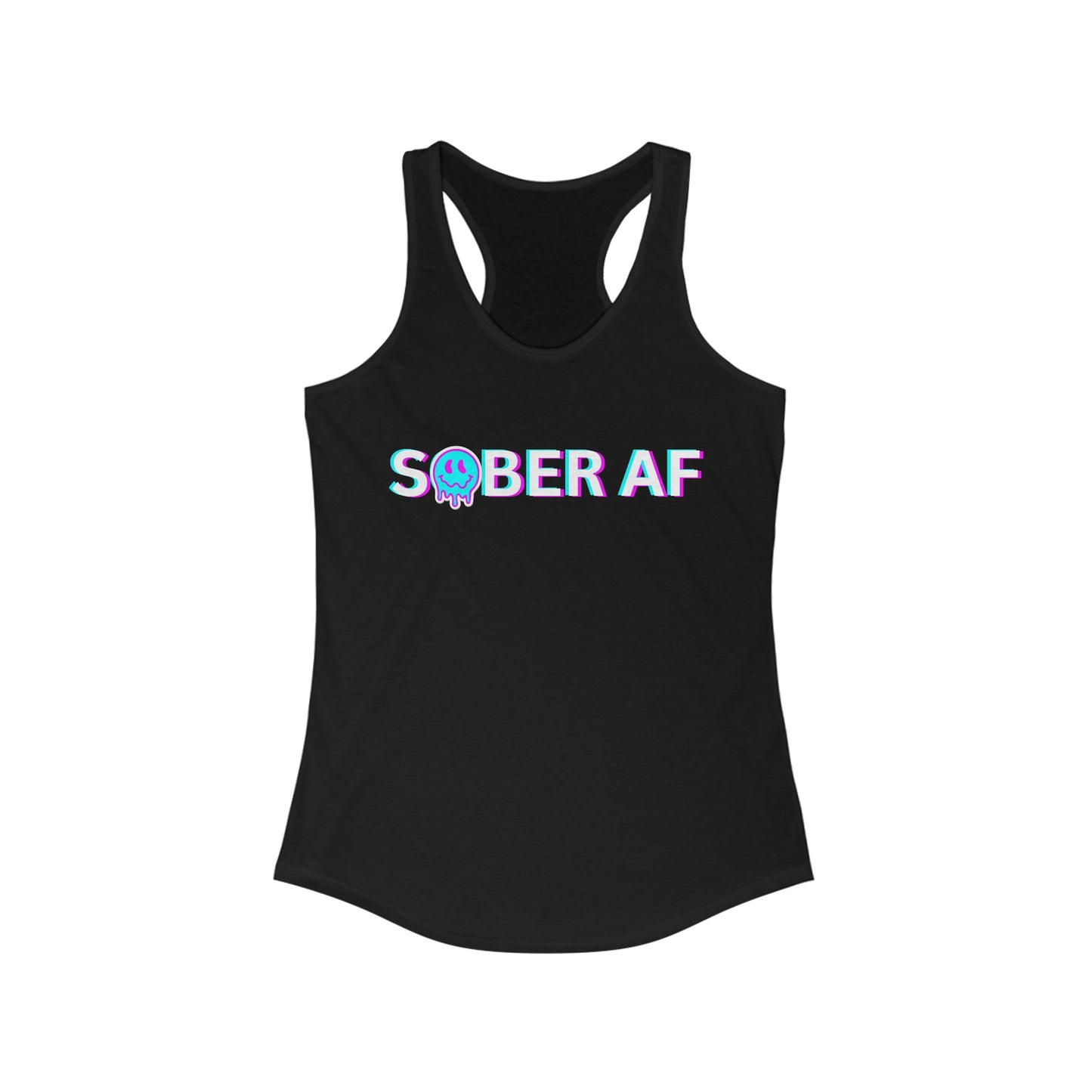 Sober AF Tank - Sober AF Smiley Face Womens Racerback Tank