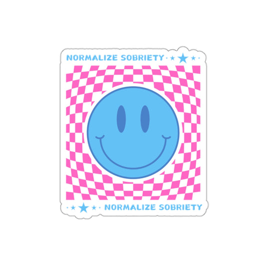 Addiction Recovery Sticker- Normalize Sobriety Smiley Face - Kiss-cut Sobriety Sticker