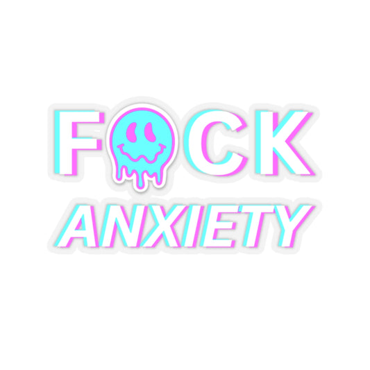 Mental Health Sticker - Fuck Anxiety Smiley Face - Kiss-cut Anxiety Sticker