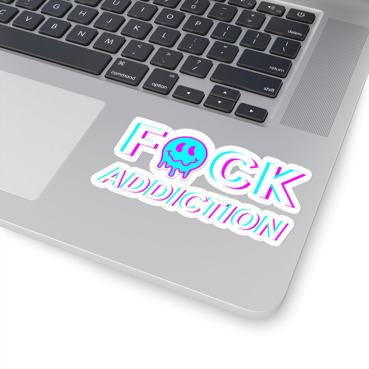 Addiction Recovery Sticker - Fuck Addiction Smiley Face - Kiss-cut Sobriety Sticker