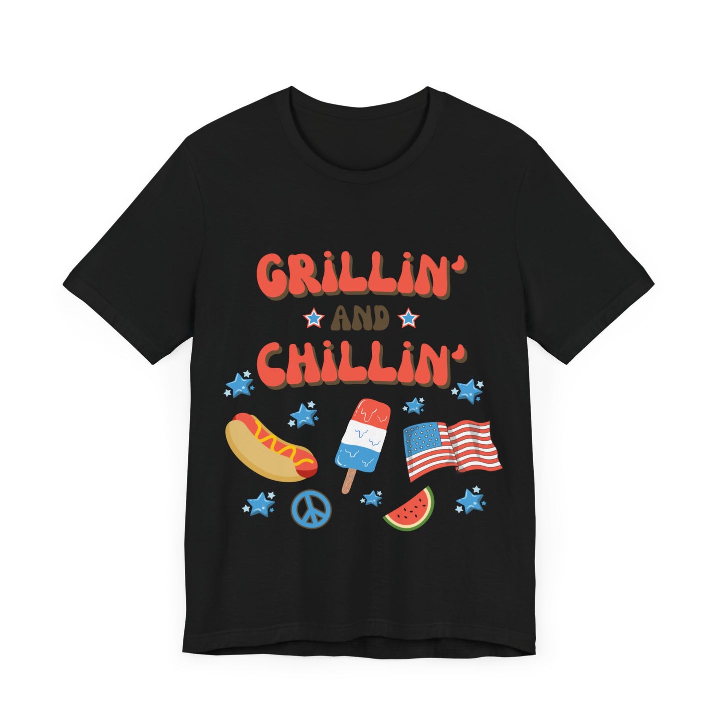 4th of July - Grillin' and Chillin'  USA T-shirt - Cool Jersey Tee