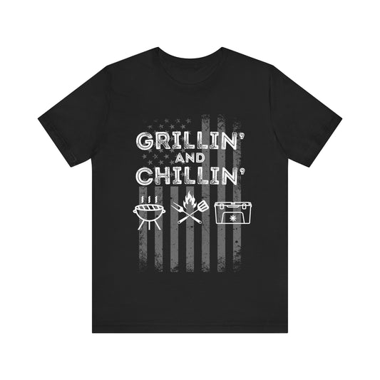 4th of July - Grillin' and Chillin'  USA T-shirt - Cool Jersey Tee