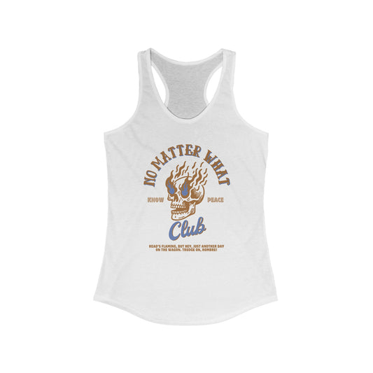 Recovery Tank - No Matter What Club Flaming Skull Womens Racerback Sobriety Tank