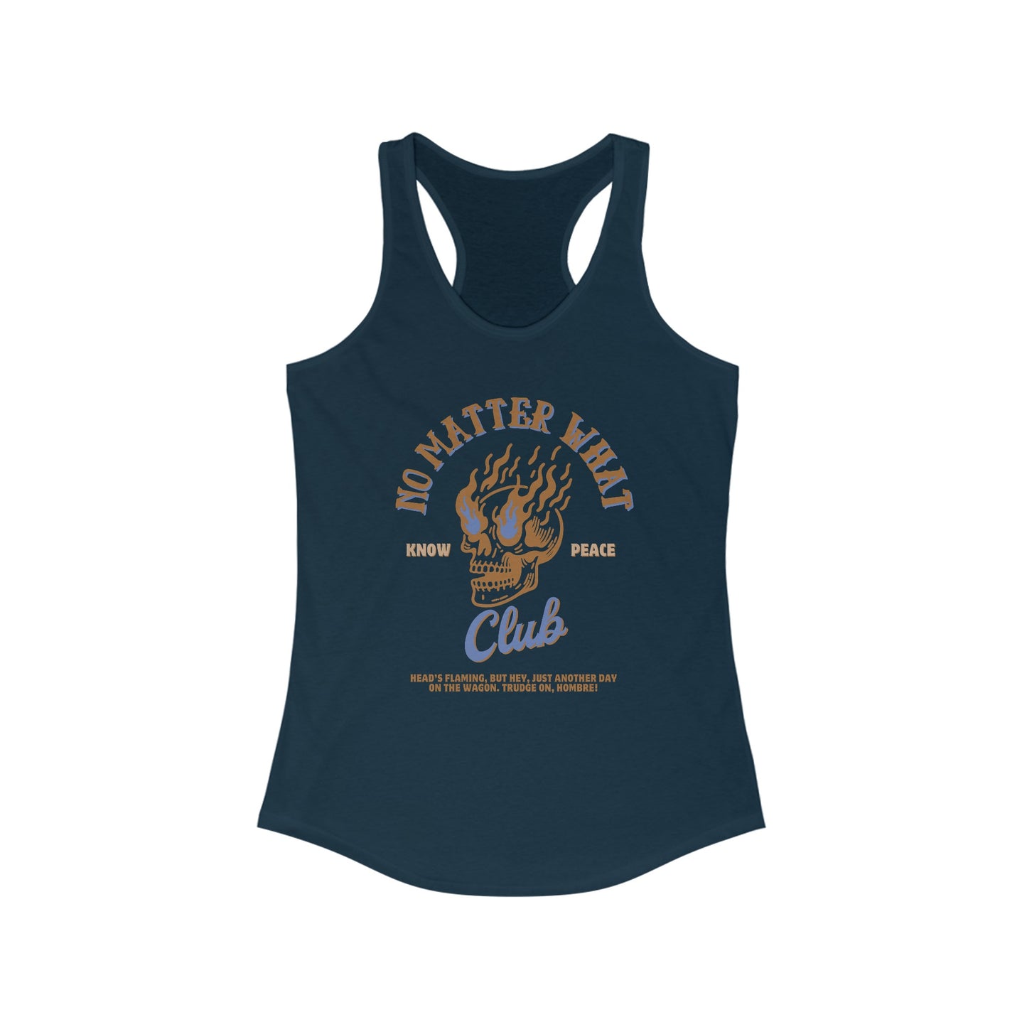 Recovery Tank - No Matter What Club Flaming Skull Womens Racerback Sobriety Tank