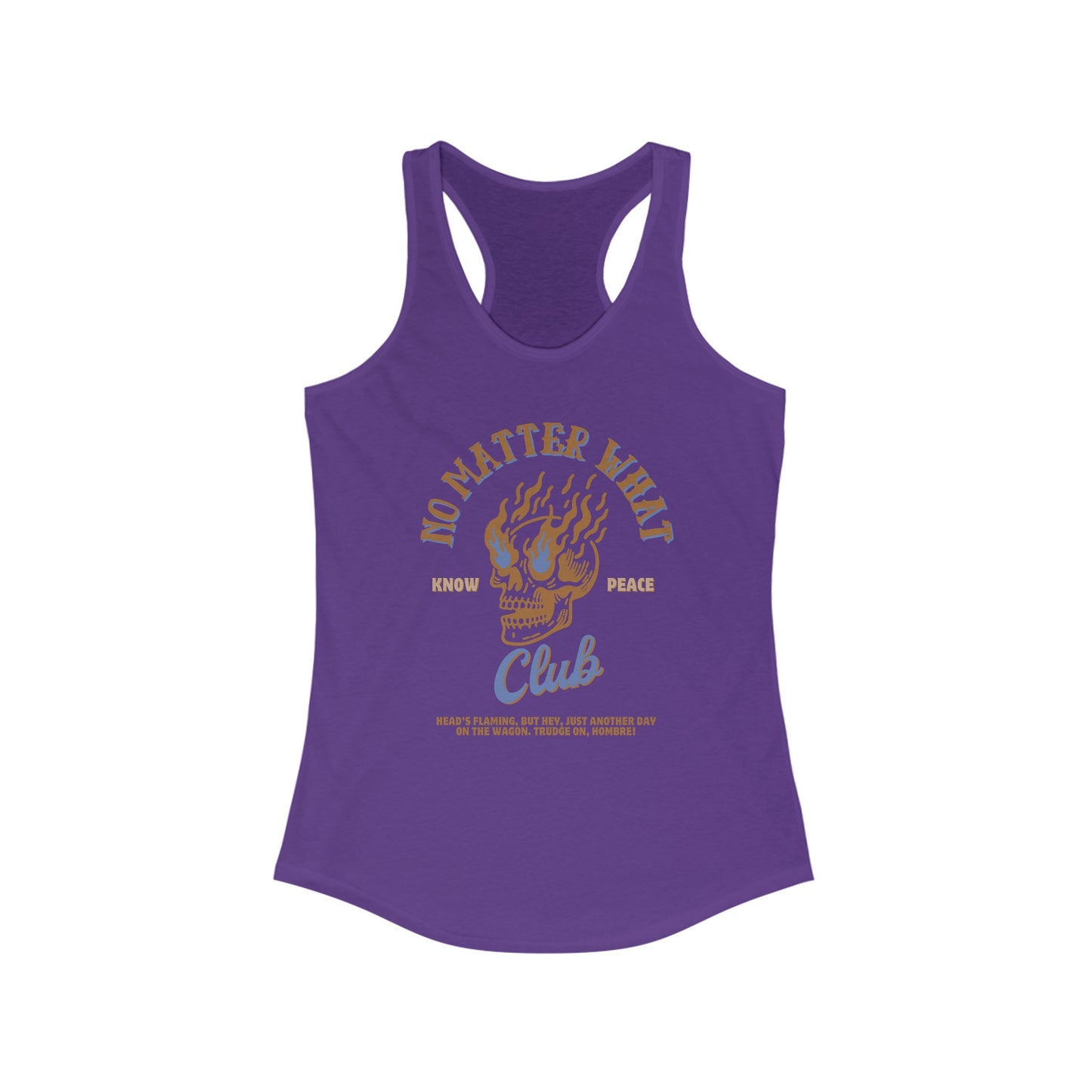 Recovery Tank - No Matter What Club Flaming Skull Womens Racerback Sobriety Tank