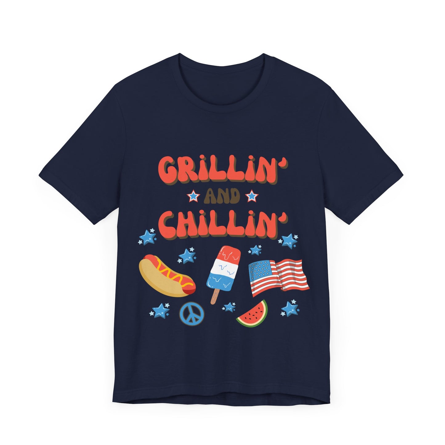 4th of July - Grillin' and Chillin'  USA T-shirt - Cool Jersey Tee