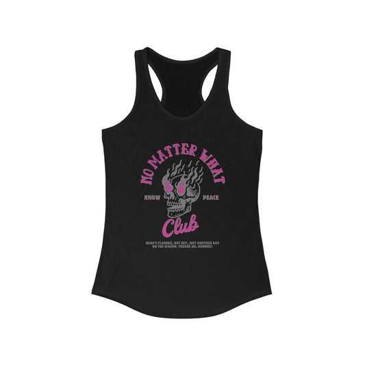 Womens Recovery Tank - No Matter What Club Flaming Skull Tank - Womens Racerback Recovery Tank