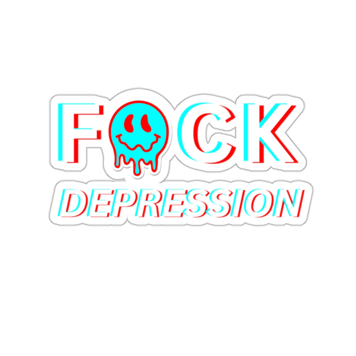 Mental Health Sticker - Fuck Depression Smiley Face - Kiss-cut Depression Sticker