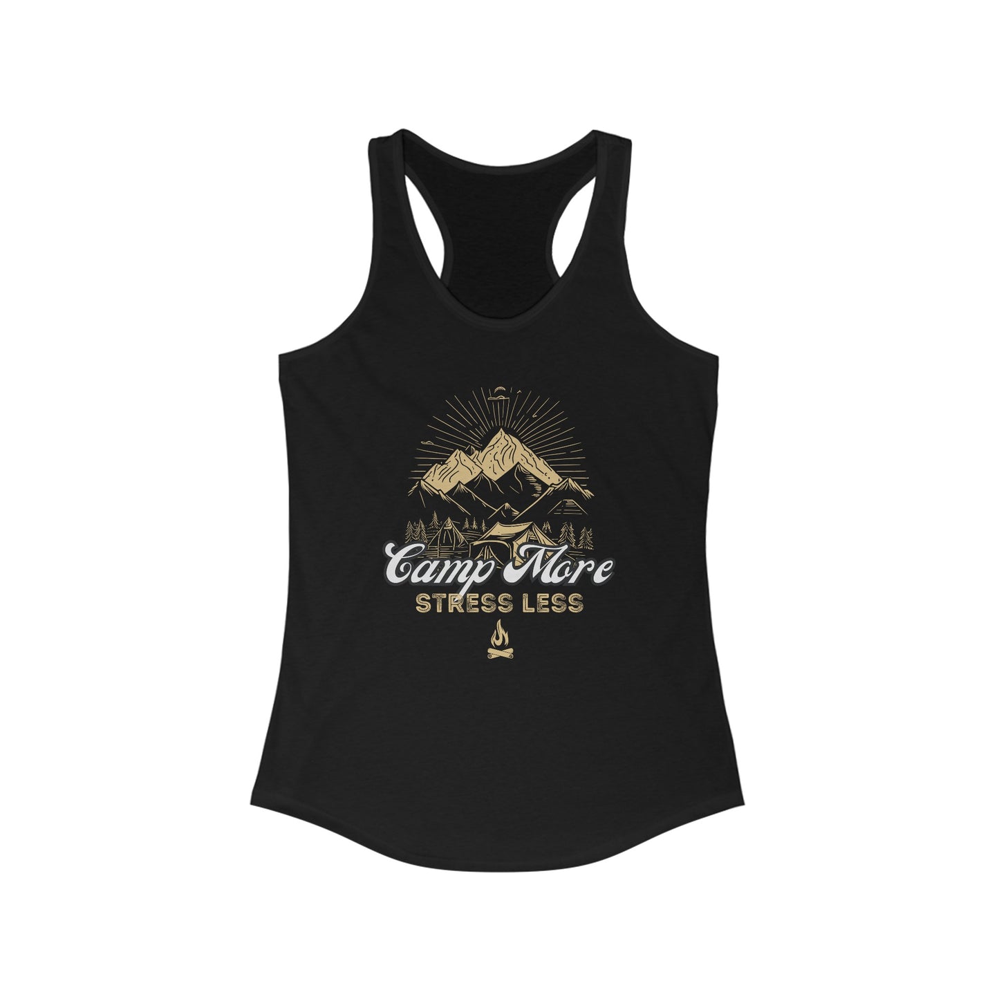 Nature Lover Essential - Camp More, Stress Less Tee - Womens Racerback Camping Tank