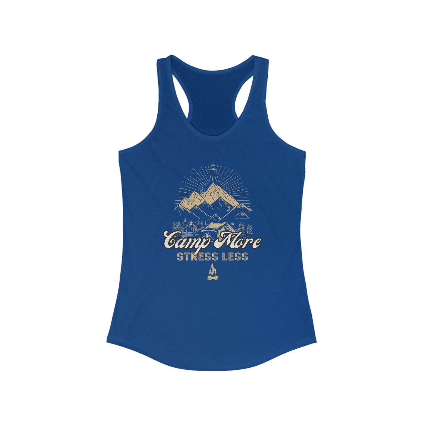 Nature Lover Essential - Camp More, Stress Less Tee - Womens Racerback Camping Tank