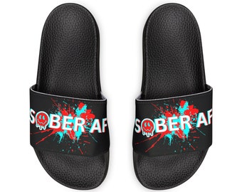 Addiction Recovery Sliders - Sober AF Smiley Face - Removable-Strap Sandals