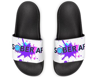 Addiction Recovery Sliders - Sober AF Smiley Face - Men's Removable-Strap Sandals