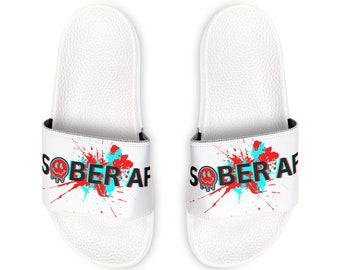 Addiction Recovery Sliders - Sober AF Smiley Face - Men's Removable-Strap Sandals