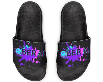 Addiction Recovery Sliders - Sober AF Smiley Face - Men's Removable-Strap Sandals