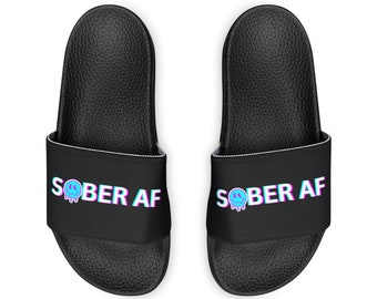 Addiction Recovery Sliders - Normalize Sobriety Smiley Face - Removable-Strap Sobriety Sandals