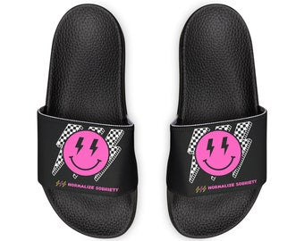 Copy of Addiction Recovery Sliders - Normalize Sobriety Smiley Face - Removable-Strap Sandals