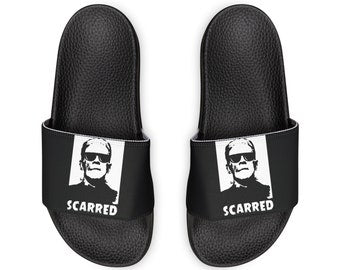 Frankenstein Addiction Recovery Sliders - Normalize Sobriety Smiley Face - Removable-Strap Mental Health Sandals